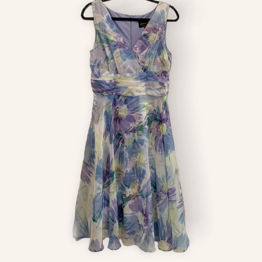Pastel Floral Fit & Flare Dress 12 Chiffon Coquette Romantic Fairycore Brunch